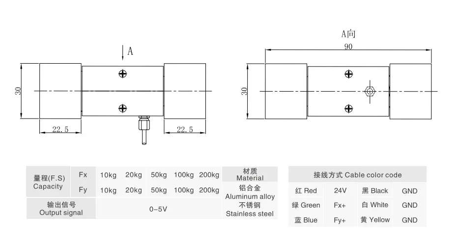 2 Axis load cell X-2A-30-H90 Gauge Digital Sensors load cell