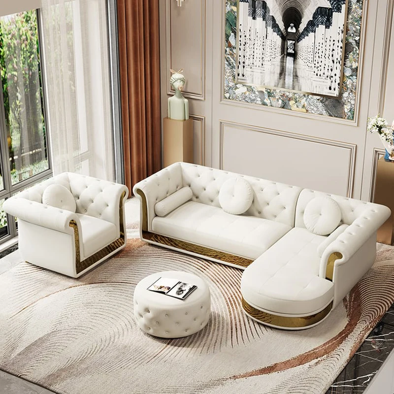 Leather L-Shaped Modular Sectional Sofa Set For Apartment And Hotel Use Modern Design