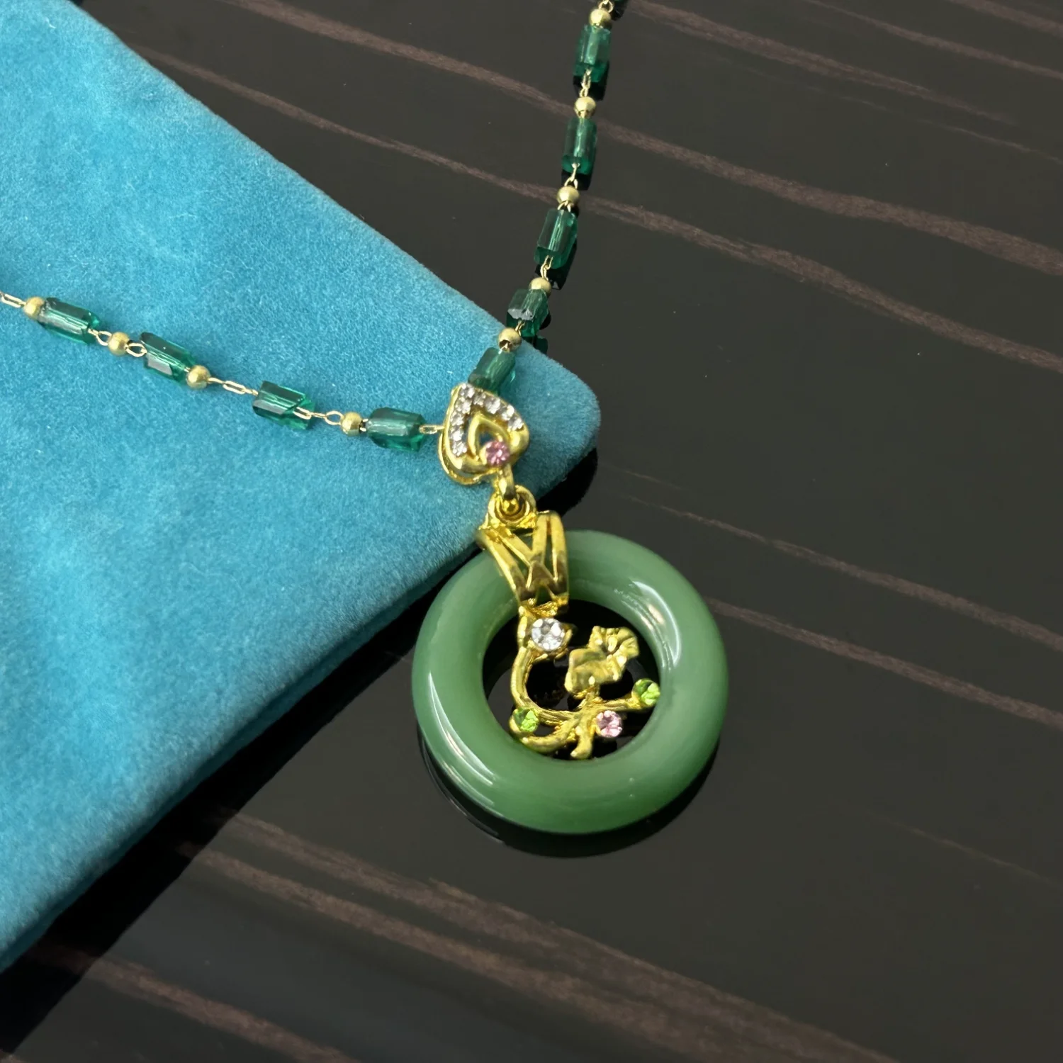 Luxury Green Circle and Golden Branch Necklace - Exquisite Jewelry for Women and Girls - Perfect Holiday, Birthday, Mother's Day