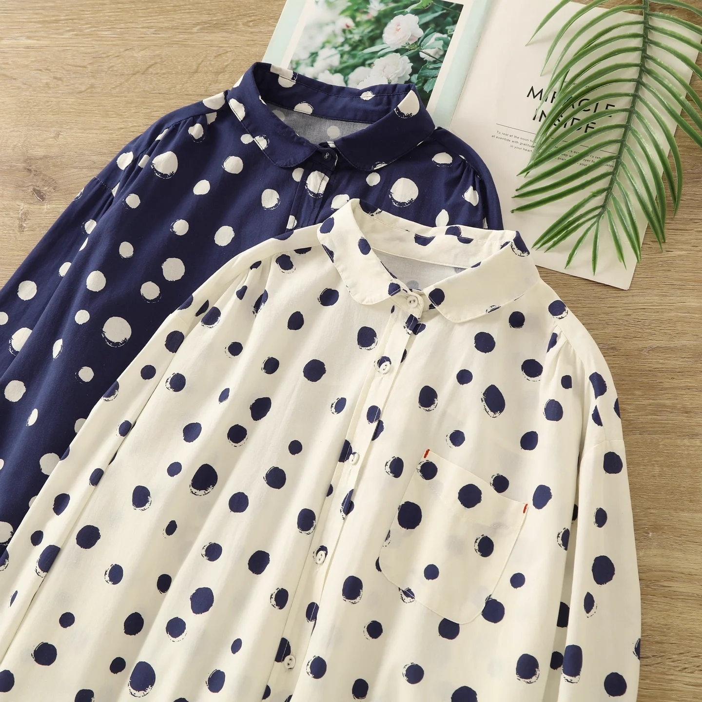 

Bust 130cm Cotton Harajuku Fashion Cartoon Polka Dot Shirt and Blouses for Women Summer Original Hawaiian Shirt Holiday Tops