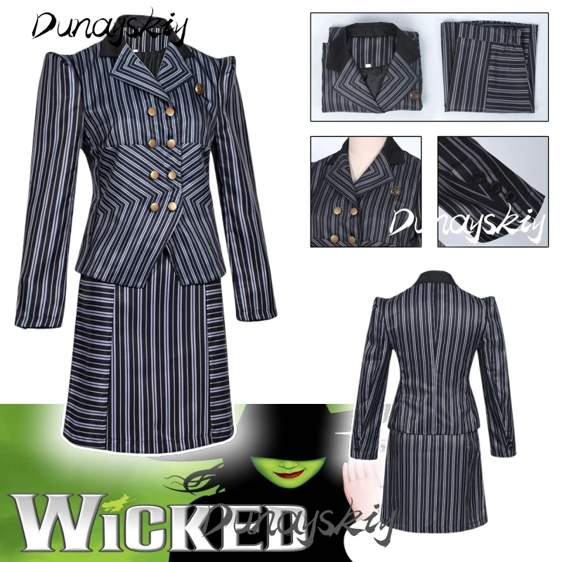 Elphaba Cosplay Costume Black and White Striped Suit Dress Movie Wicked Role Play Clothes for Women  Halloween Customized