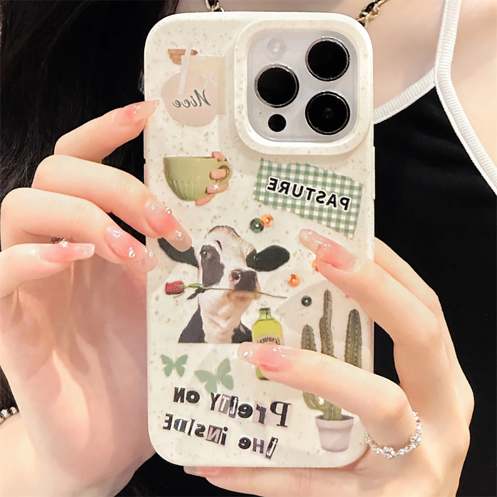 

Cute Cow Silicone Phone Case For iPhone 16 Pro Case for iPhone 11 13 12 14 15 Pro Max XR XS X 7 8 Plus SE Shockproof Matte Cover