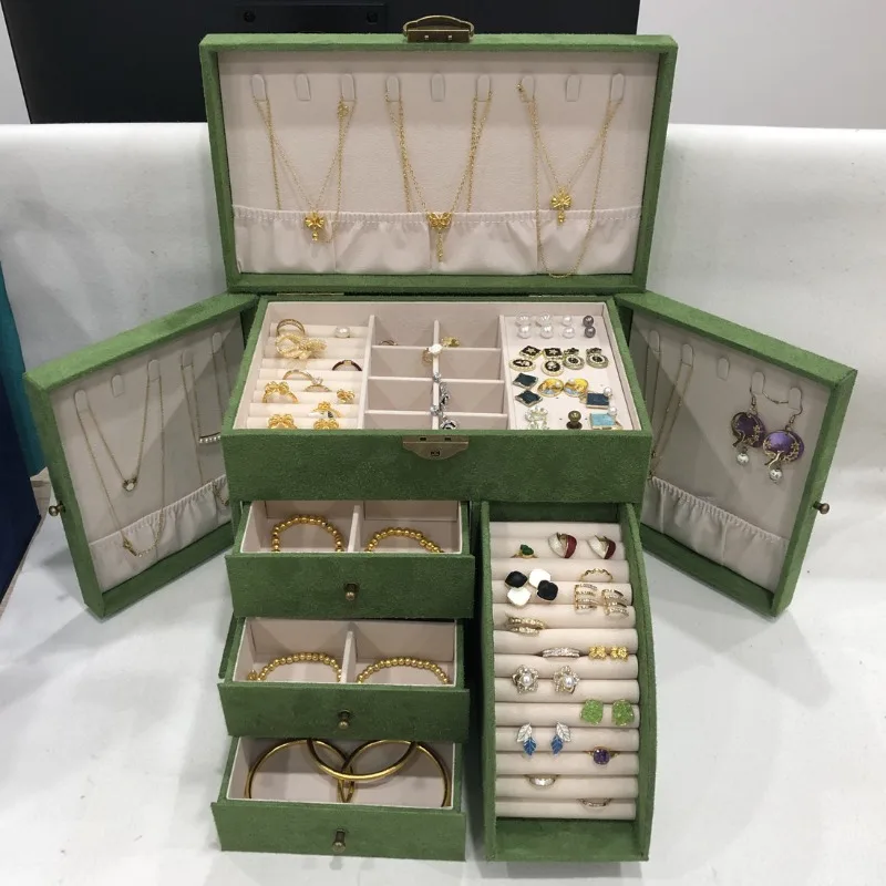 Flannel Jewelry Box Multi Layer Luxury Jewellery Boxes Bracelet Necklace Earrings Storage Case Large Capacity Showcase Ring Box