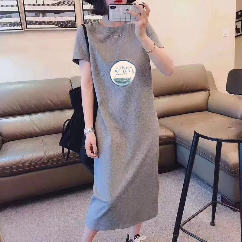 2025 nouveau ort Sve t-shirt Dr coréen ventre ample couvrant genou longueur Faionable femmes Midi Dr été a-ligne jupe