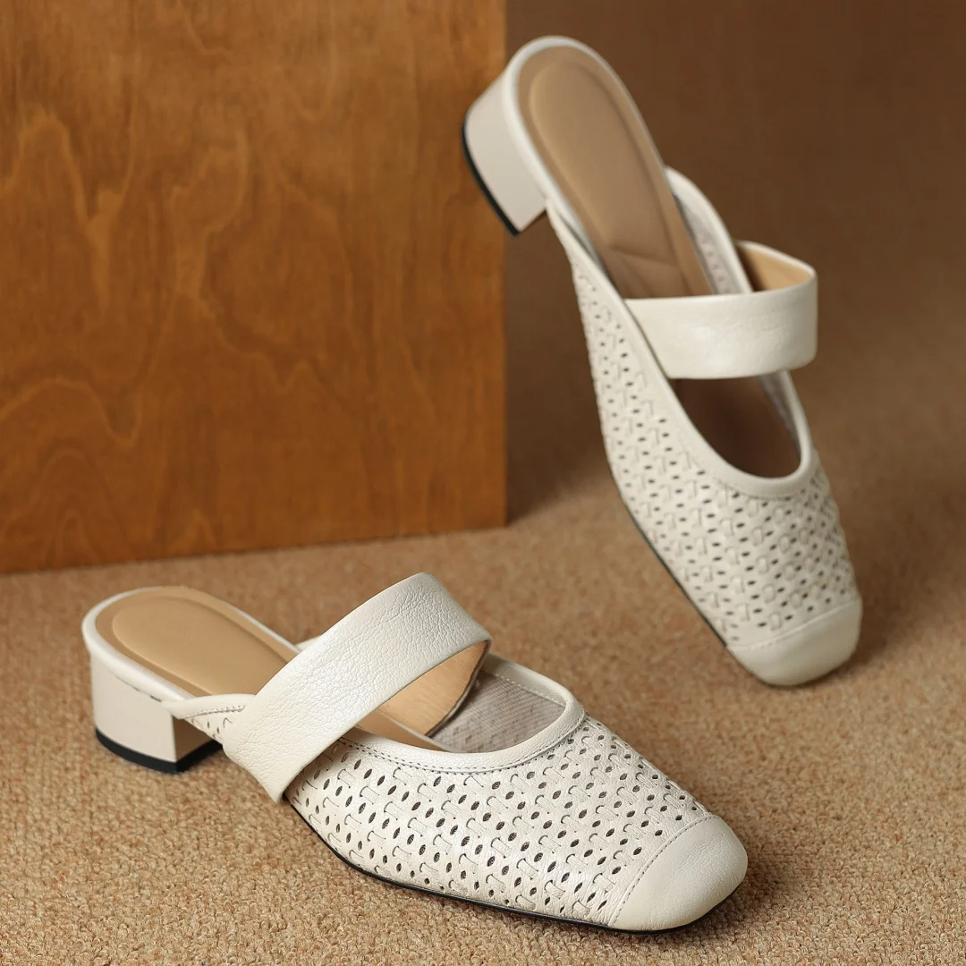 Grandi dimensioni 34-41 slip-on in pelle di pecora da donna estate muli punta quadrata di alta qualità morbido comfort casual sandali femminili scarpe