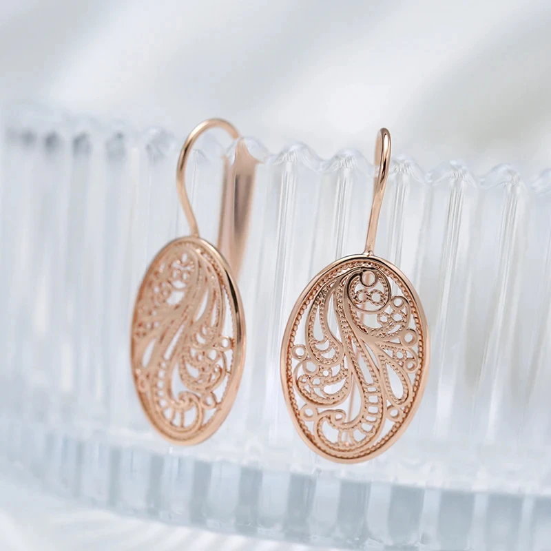 Wbmqda Vintage Hollow Metal Flower Hanging Earrings For Women 585 Rose Gold Color Ethnic Bride Wedding Party Fine Jewelry Gifts