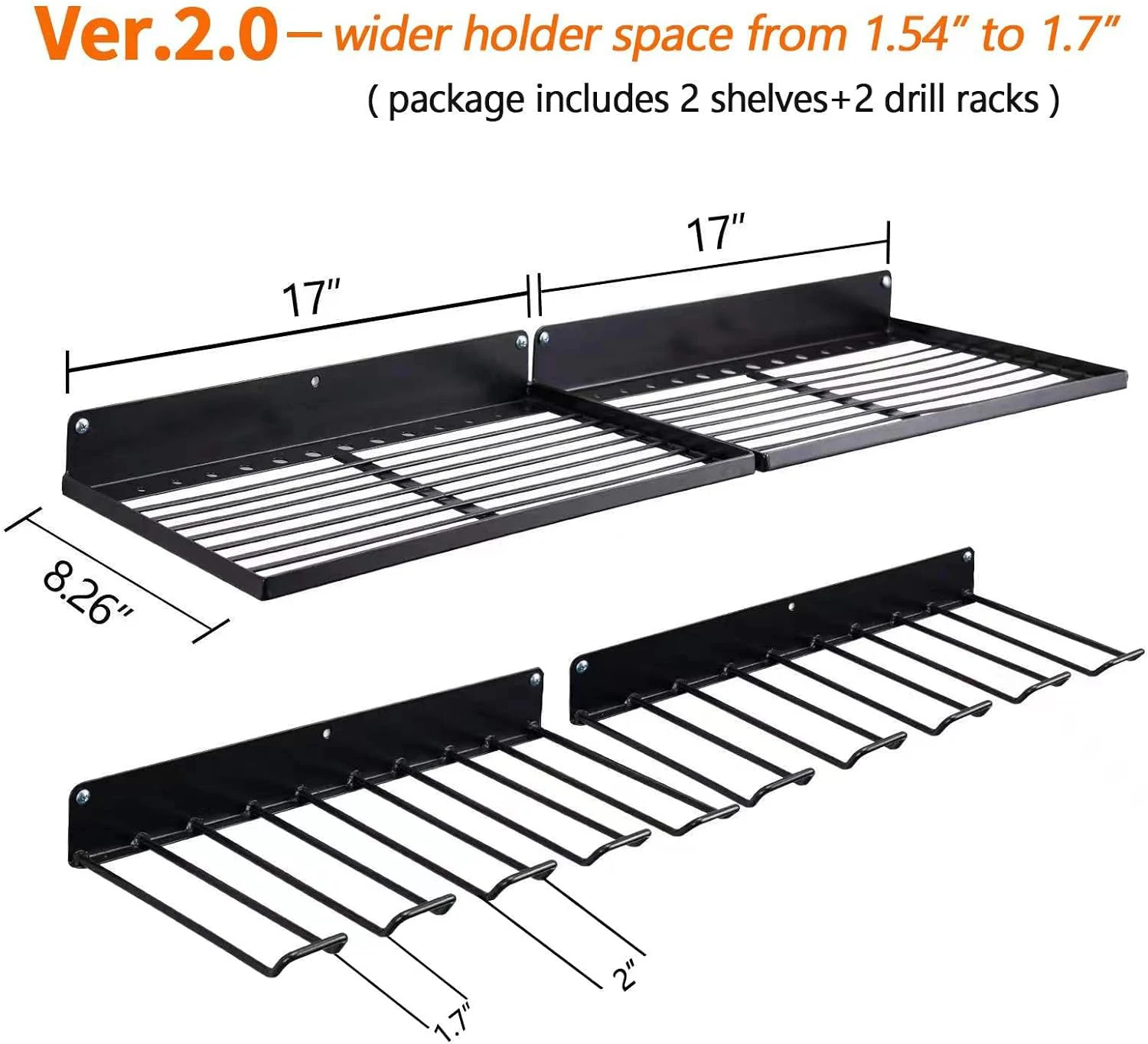 Versatile Metal Shelves with Drill Racks, Wider Holder Space (1.54