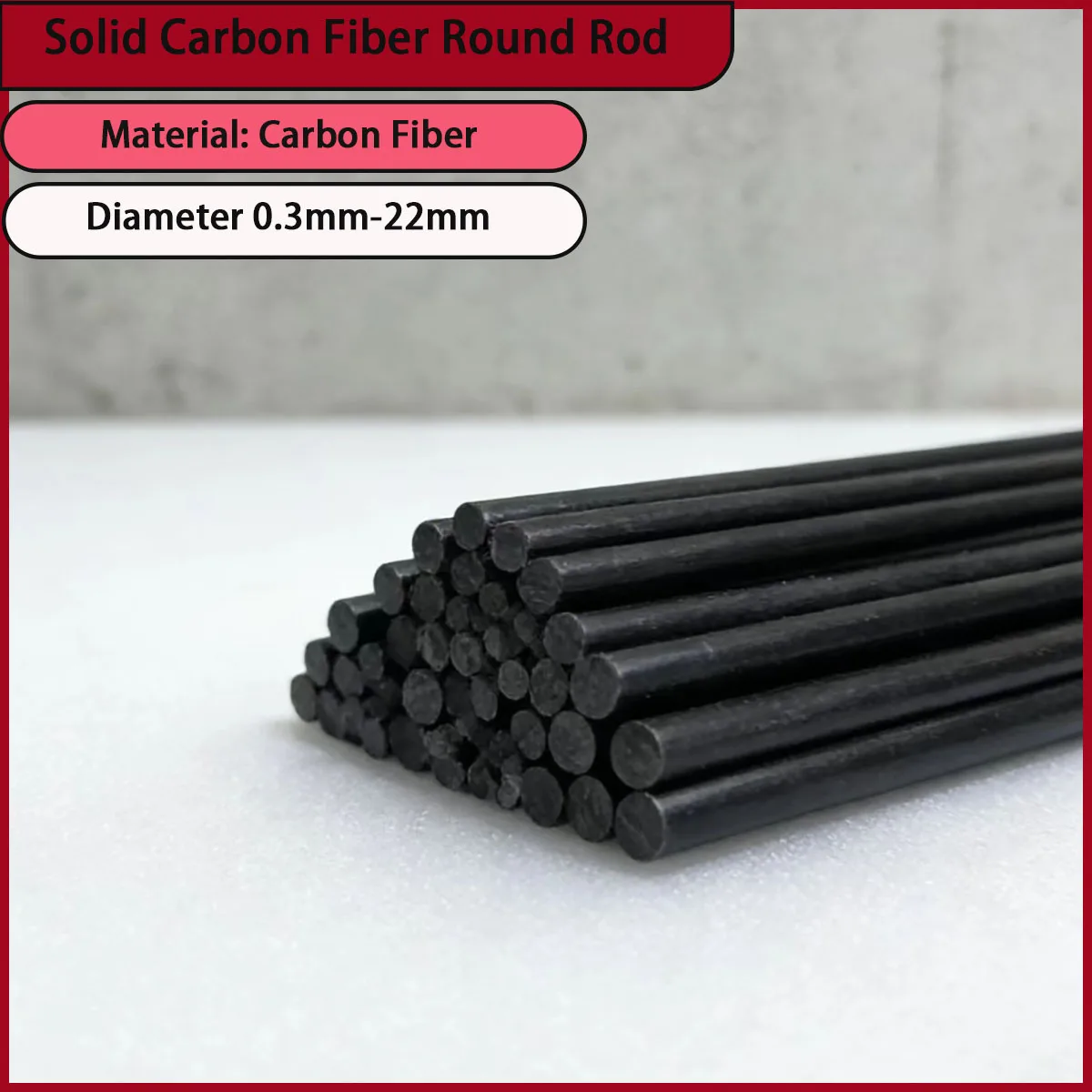 Solid carbon fiber round rod with a diameter of 0.3mm-22mm, suitable for aerospace, sports equipment, mechanical parts, etc