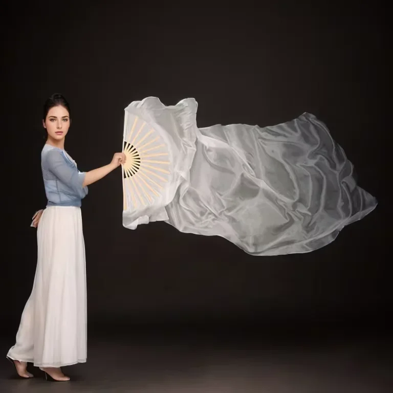 مروحة رقص حريرية باللون الرمادي الأبيض 100% من الحرير الحقيقي لمرحلة الرقص الشرقي دعائم أداء المشجعين مصبوغة يدويًا حجاب حريري متعدد الألوان #4
