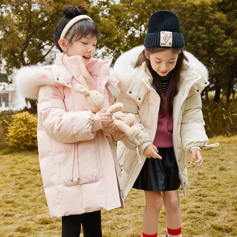 UNITIM Winter Children Girls Down Jacket Thick Warm Waterproof Long Teenage Girl Outwear Coat 5-14 Years Kids Girls Parkas