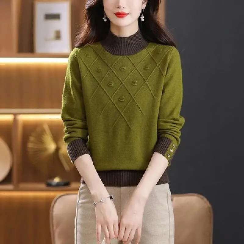 

Women Sweaters Thick Warm Autumn Winter Mock Neck Fashion Pullovers Long Sleeve Basic Jumper Knit Bottoming Shirt Korean Sweater