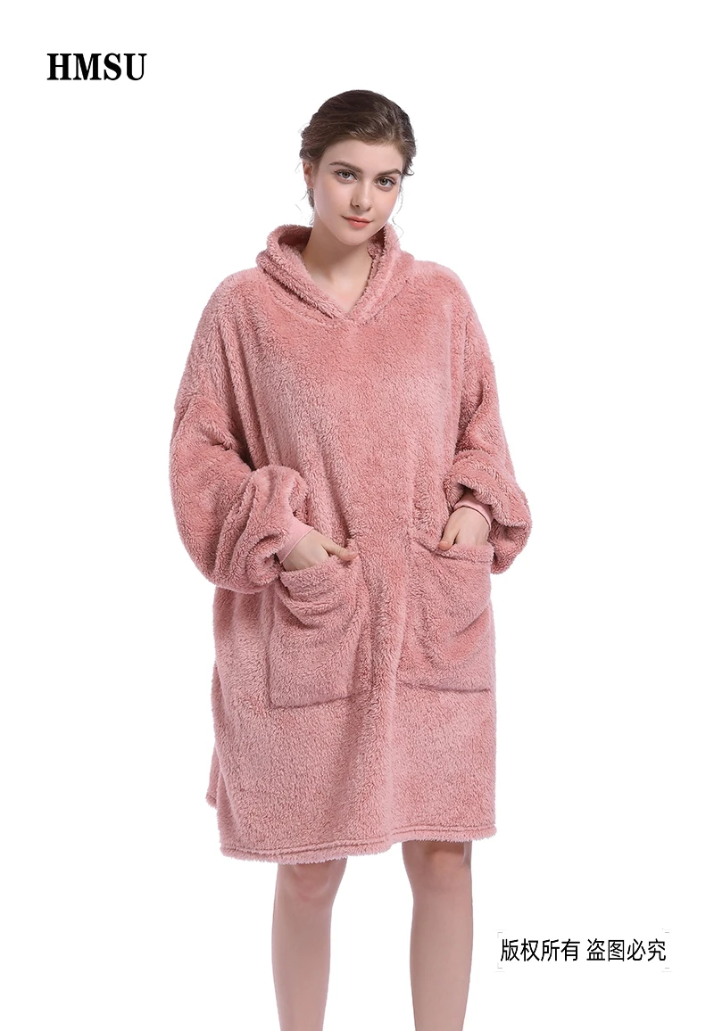 HMSU Winter Thick Comfy TV Blanket Sweatshirt Solid Warm Hooded Blanket Adults Fleece Weighted Blankets for Beds Travel