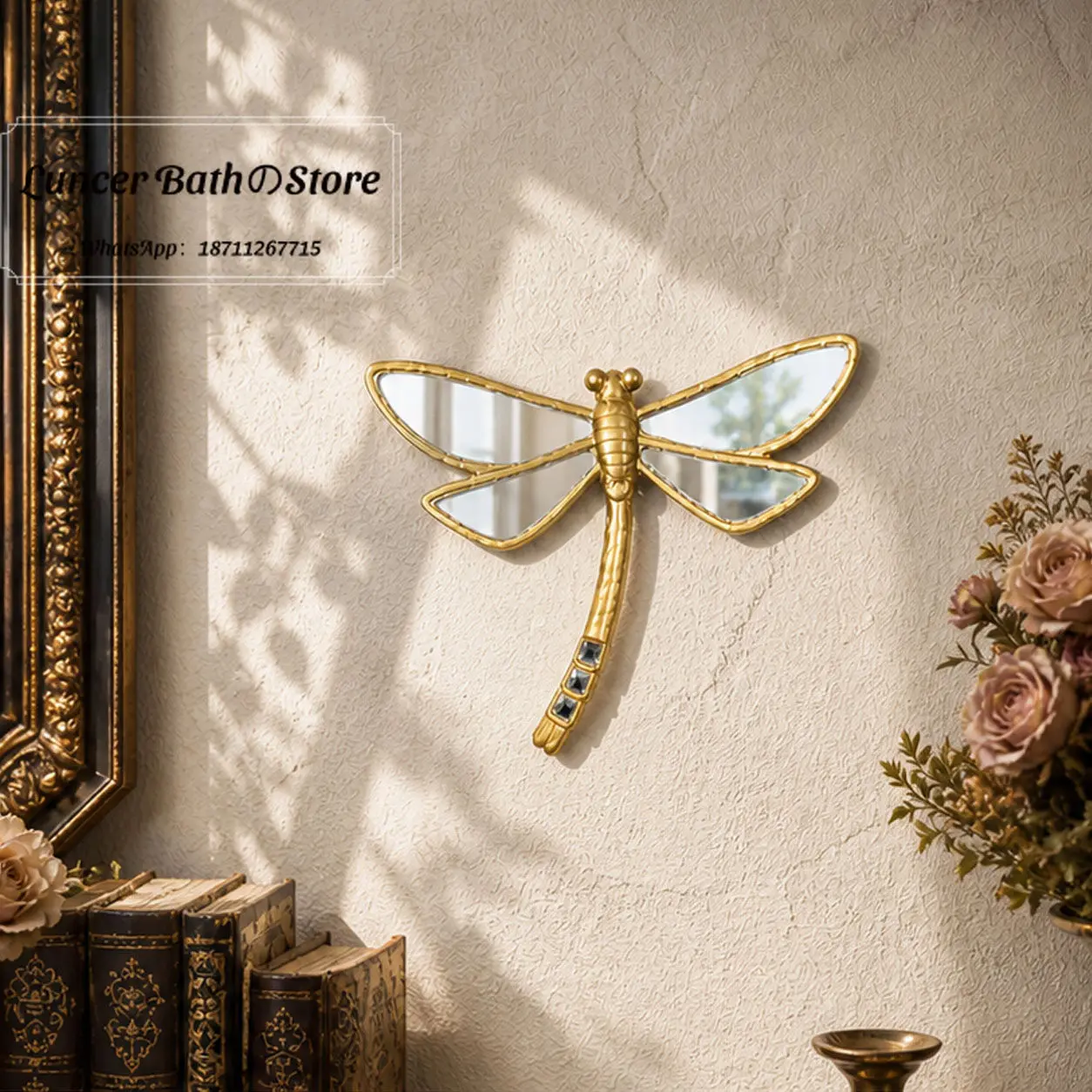 Retro dragonfly shape mural gold wings wall decoration European style high-end wall hanging