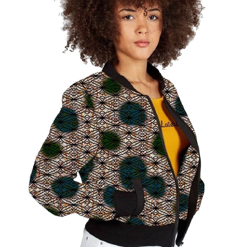 

Elegant Women Ankara Outfit Colorful Bomber Jackets New Arrivals African Style Female Baseball Coat