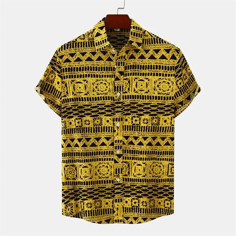 Retro Geometric Texture 3D Print Hawaiian Shirt Men Summer Short Sleeves Tops Beach Harajuku Street Lapel Blouse Male Clothes