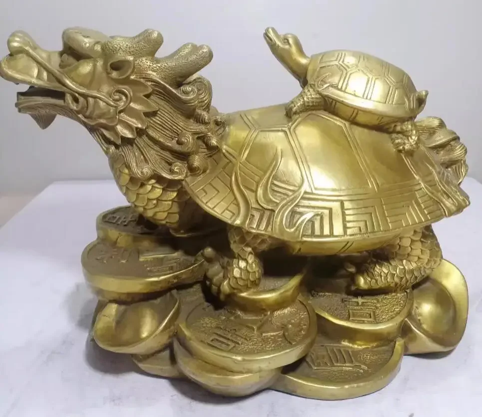 Metal brass mother and son dragon turtle ornaments decoration, home and office cultural and creative ornaments