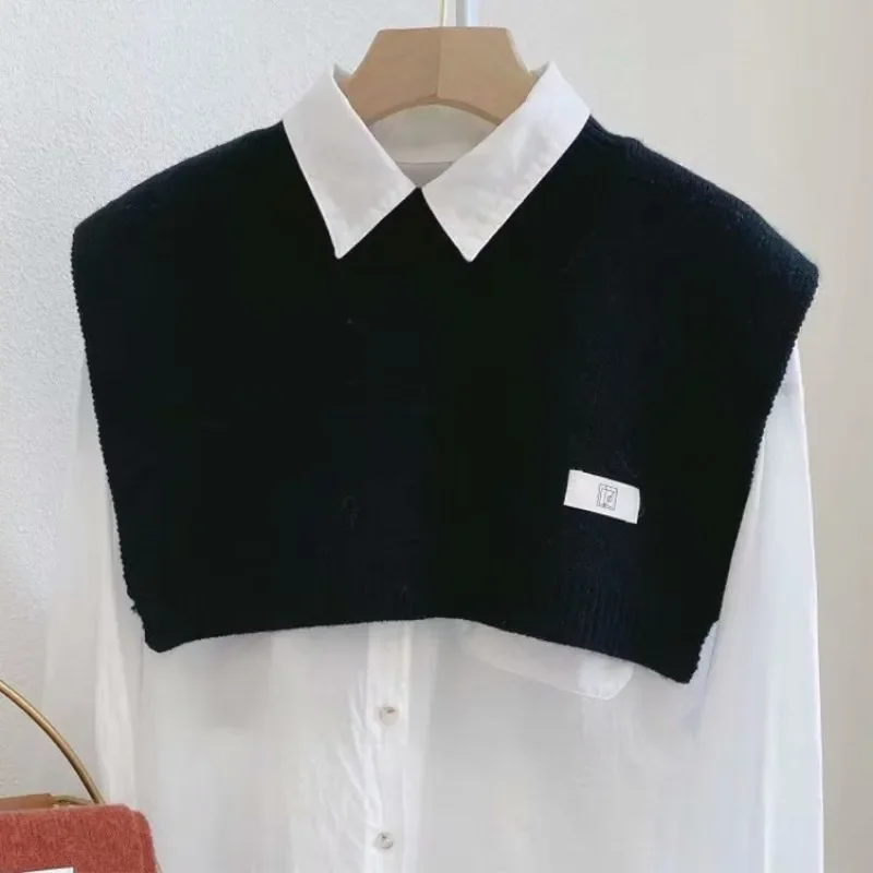 

Spring Autumn Pure Color Korean Knitted Small Shawl Air Conditioning Room Decoration Warm Thickened Neck Protection Cloak Black