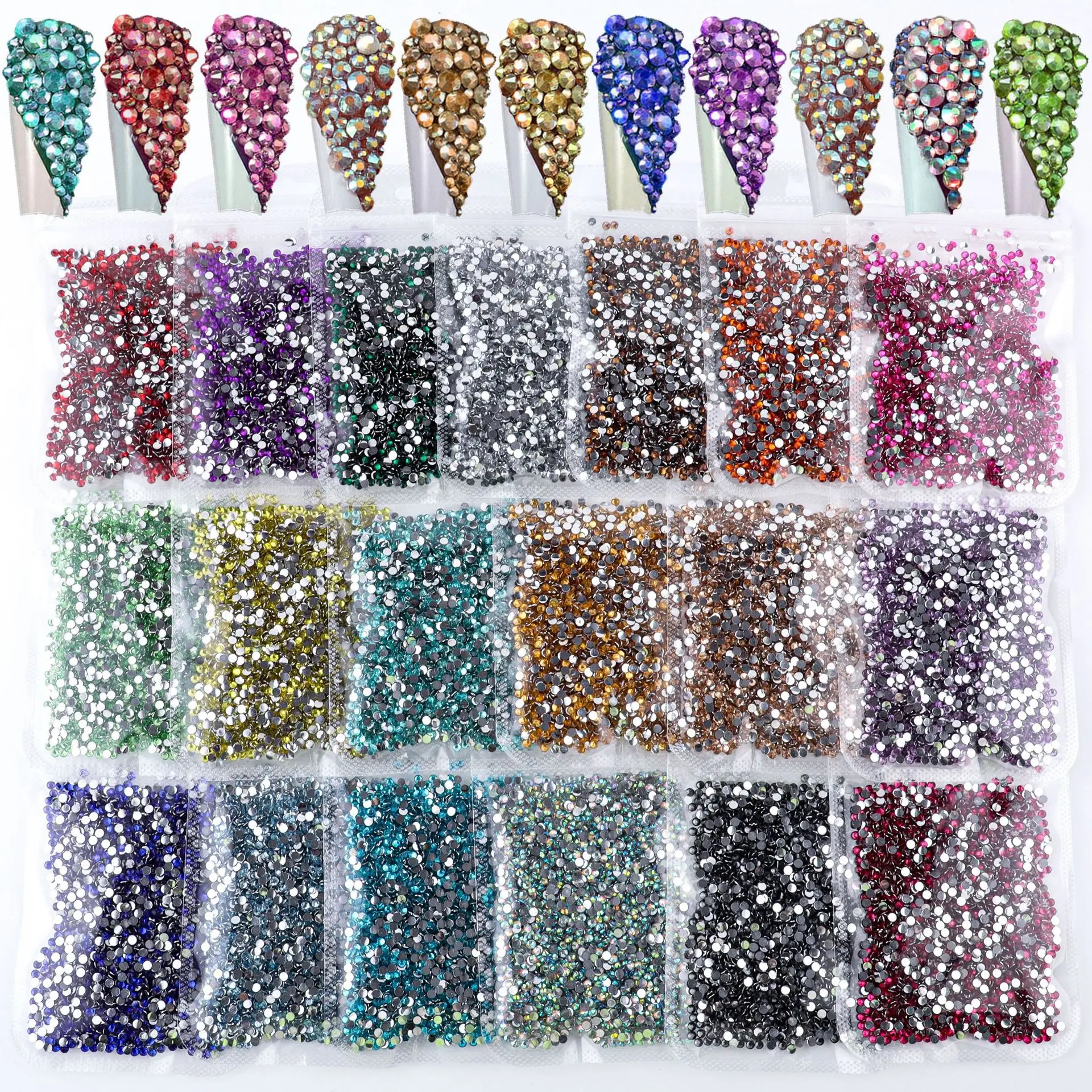 10000 قطعة من أحجار الراين المسطحة من الراتنج المتلألئ للغاية لفن الأظافر، أزياء الزفاف، ديكور جراب الهاتف، أحجار الراين متعددة الألوان
