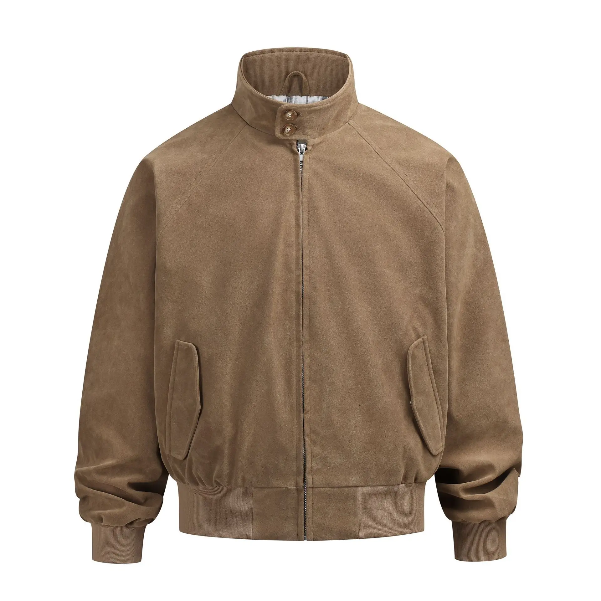 Cleanfit Faux Suede Bomber Jacket Stand Collar Zip Up Outerwear Boxy Oversized Vintage Streetwear Harrington Casual Coat Winiter