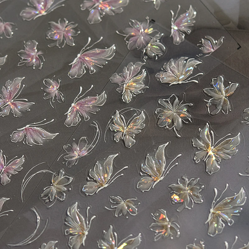 Borboleta Aurora Shape Nail Sticker, Enhancement Adesivo, realista estereoscópico para Nail Salon, DIY