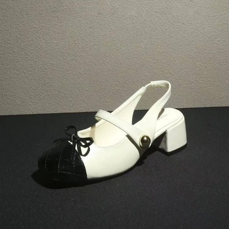 2026Lolita Style Cute Round Head  Jane Pumps with Bow Women's Sweet Party Dress Midi Heels Shoes Fashion PU Sandals