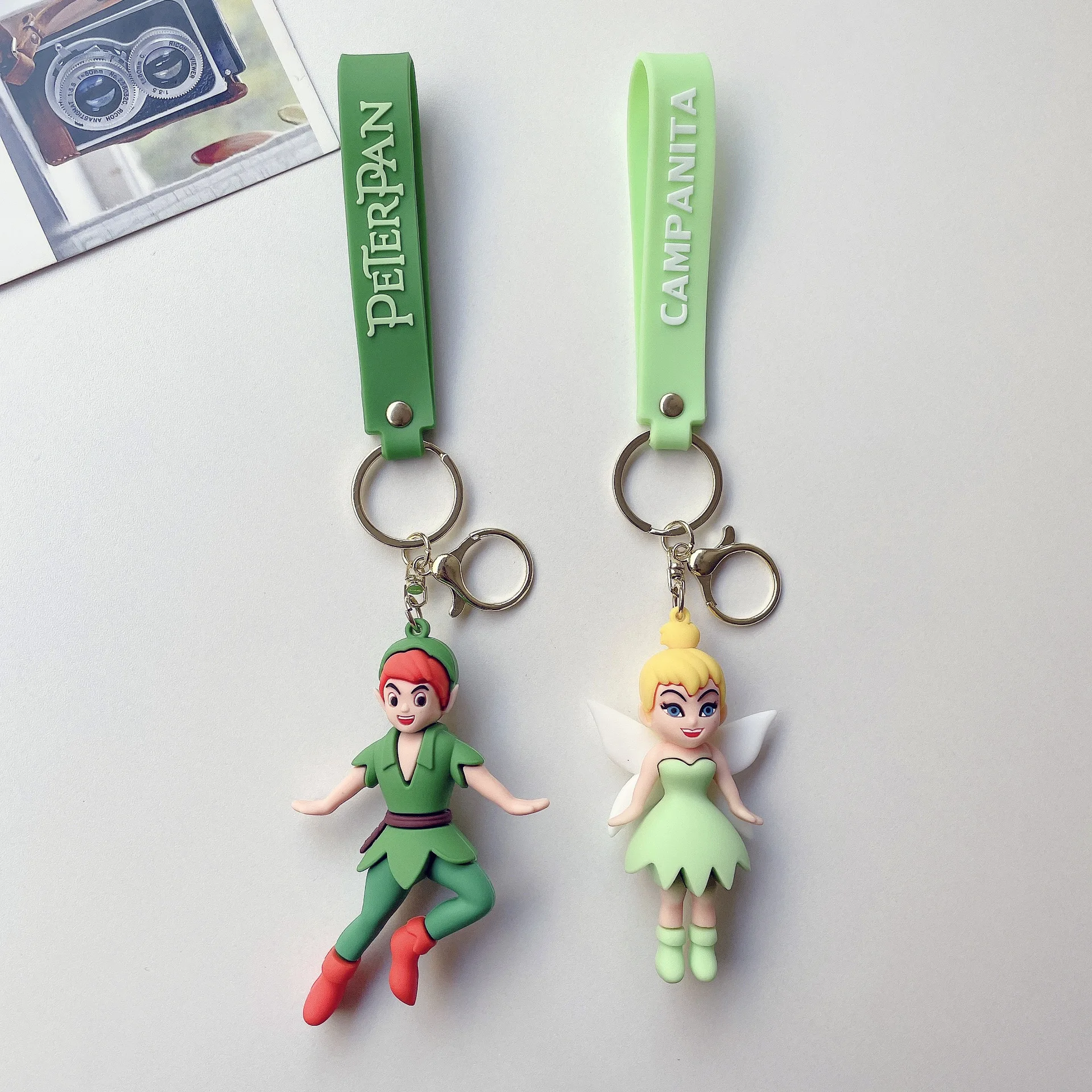 Peter Pan Keychains Tinker Bell Anime Movie Car Key Chain Key Ring Keyring Phone Bag Ornament Jewelry Kids Christmas Gifts