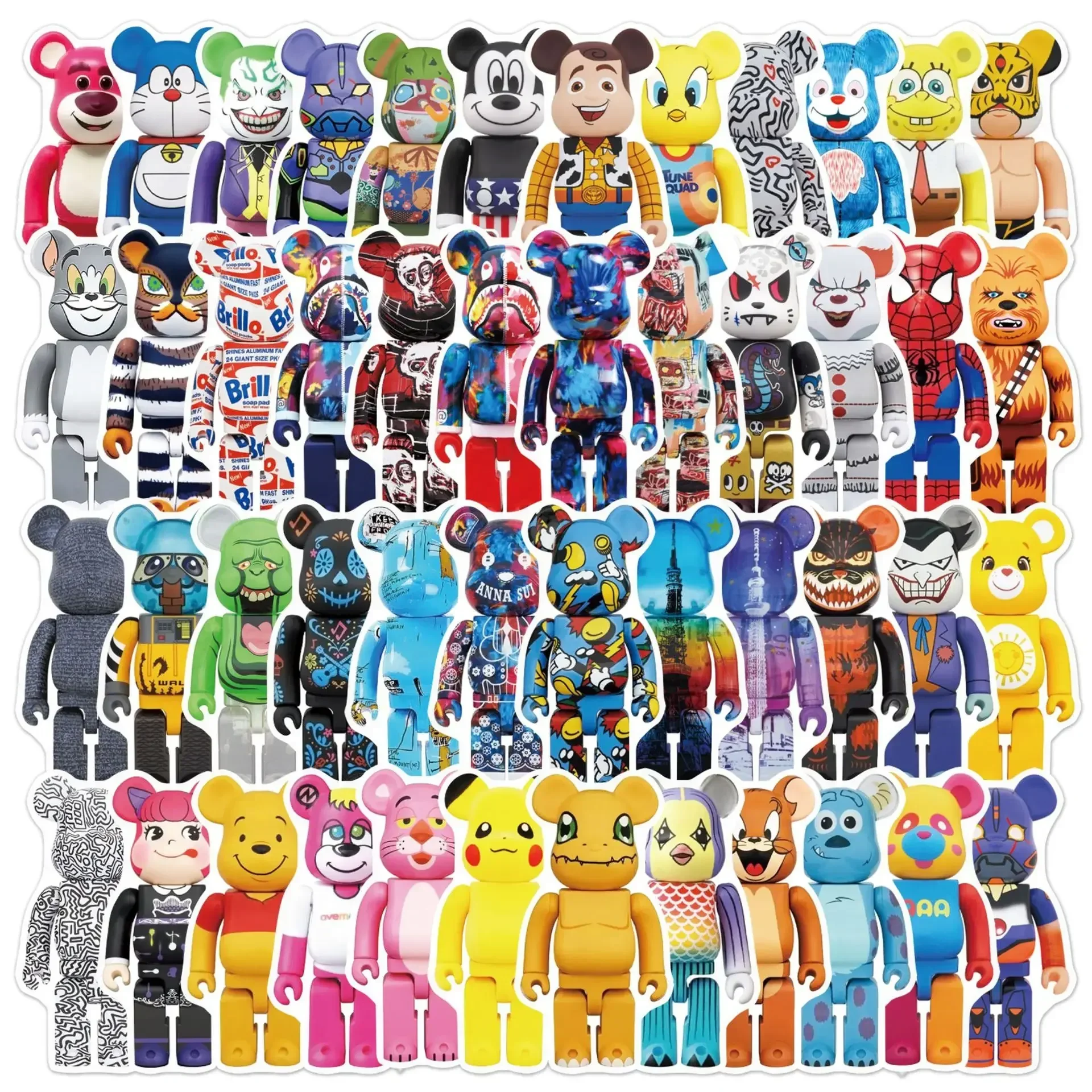 Autocollants waterproof en PVC motif dessin animé Bearbrick, 50 pièces, stickers graffiti pour valise, JECar, ordinateur