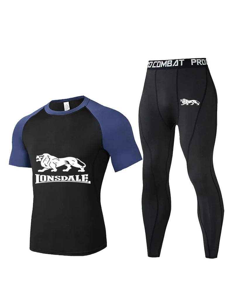 Cross border men's fitness suit, pants, basketball training running suit, high elasticity color sports yoga suit, short sleeved