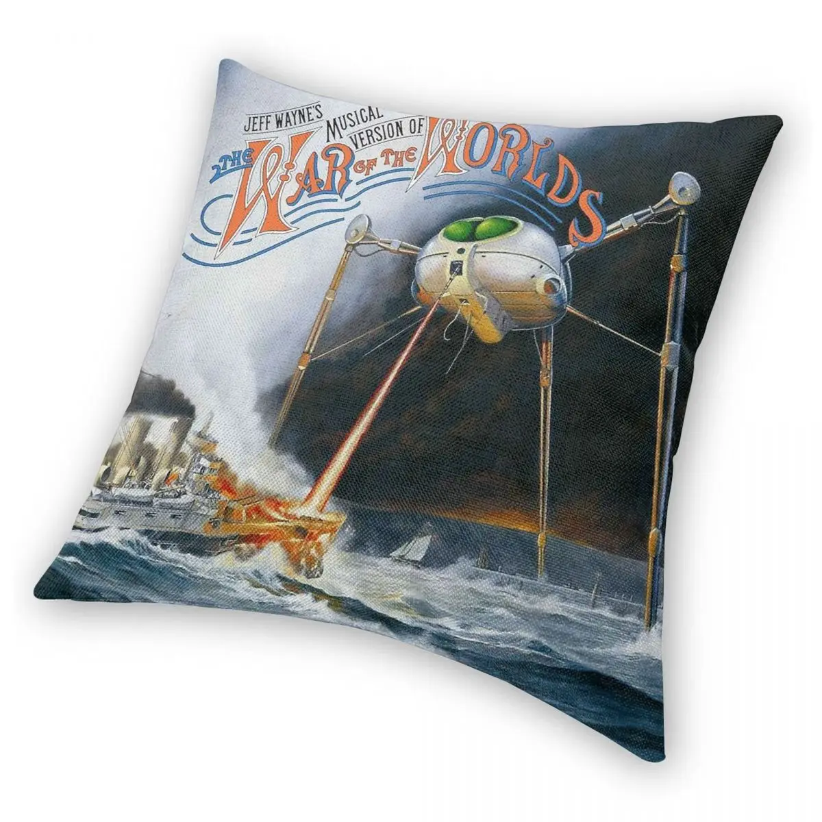 كيس وسادة مربع الشكل لحرب العالمين من Jeff Wayne ، مخملي من الكتان والبوليستر ، غطاء وسادة بسحاب مطبوع ، غطاء سرير