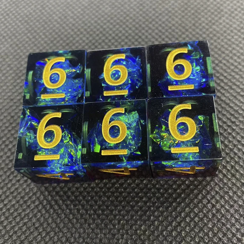 6PCS Resin Digital Dices Set Tabletop Decor Sharp Edge DND Dice Toys for Table Entertainment Role-Playing RPG Board Game