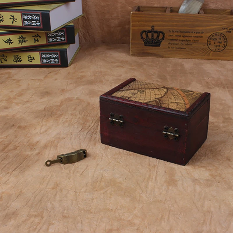 Vintage Wooden Map Storage Box Case Jewellery Cufflinks Chest Small Gift