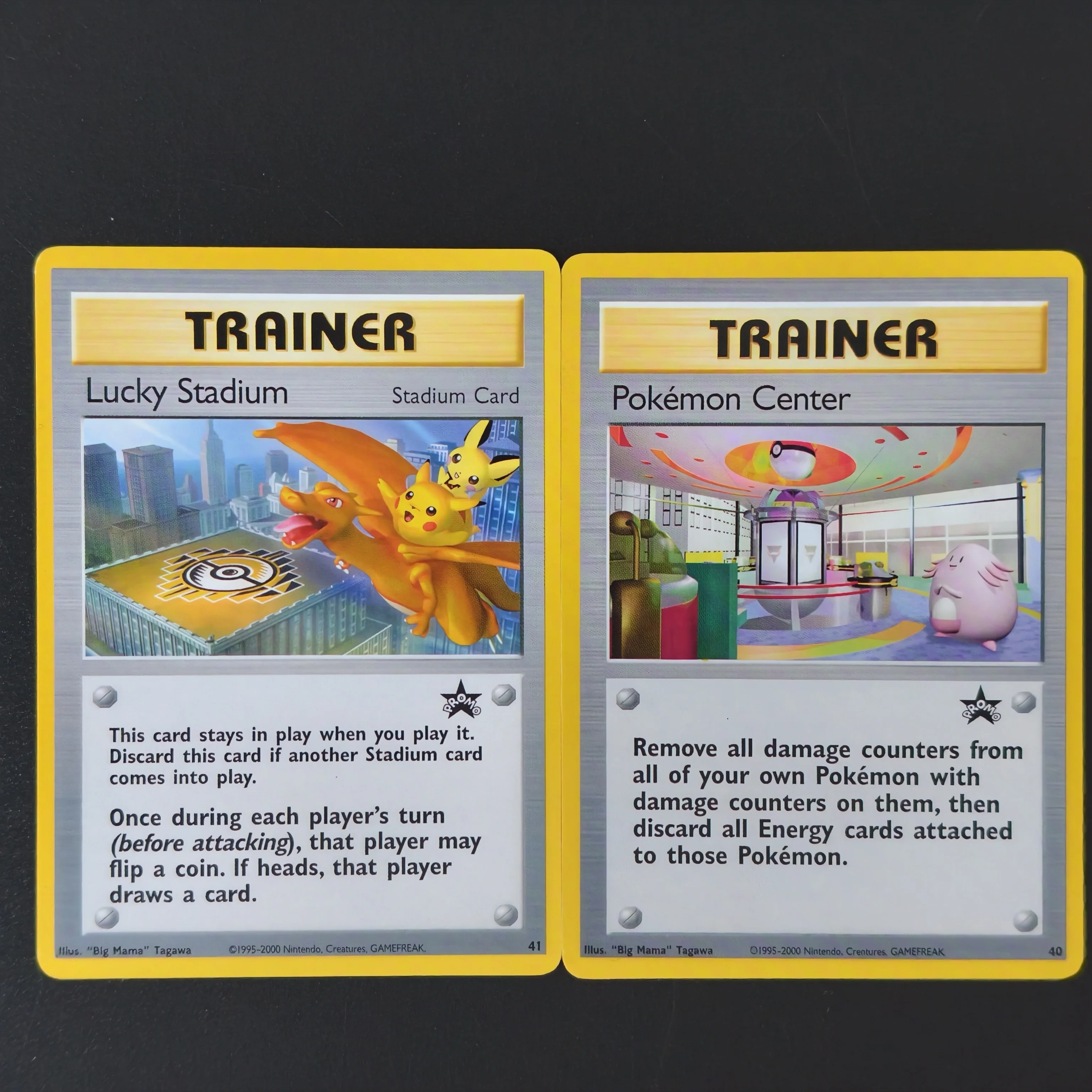 Proxy TCG Card PKM Center Lucky Stadium Black Star Promo Card English Vintage Rocket Trainer Stadium 2Pcs Mini Set Card