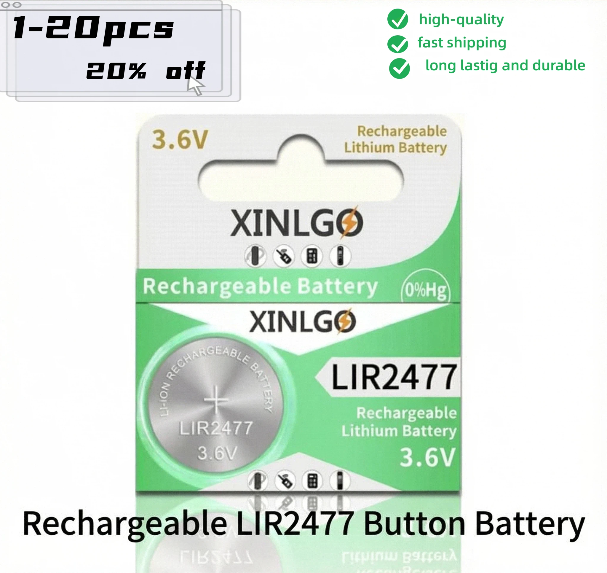 

3.6V 200mAh LIR2477 Rechargeable Lithium Button Cell Battery Replacement for CR2477 Watch Calculator Tablets