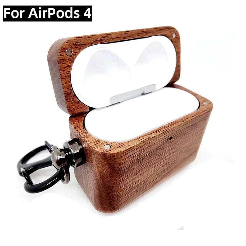 Защитный чехол из цельного дерева для Apple AirPods 4 2024th, беспроводные Bluetooth-наушники, жесткие чехлы с защитой от падения из орехового дерева, защищающие от потери