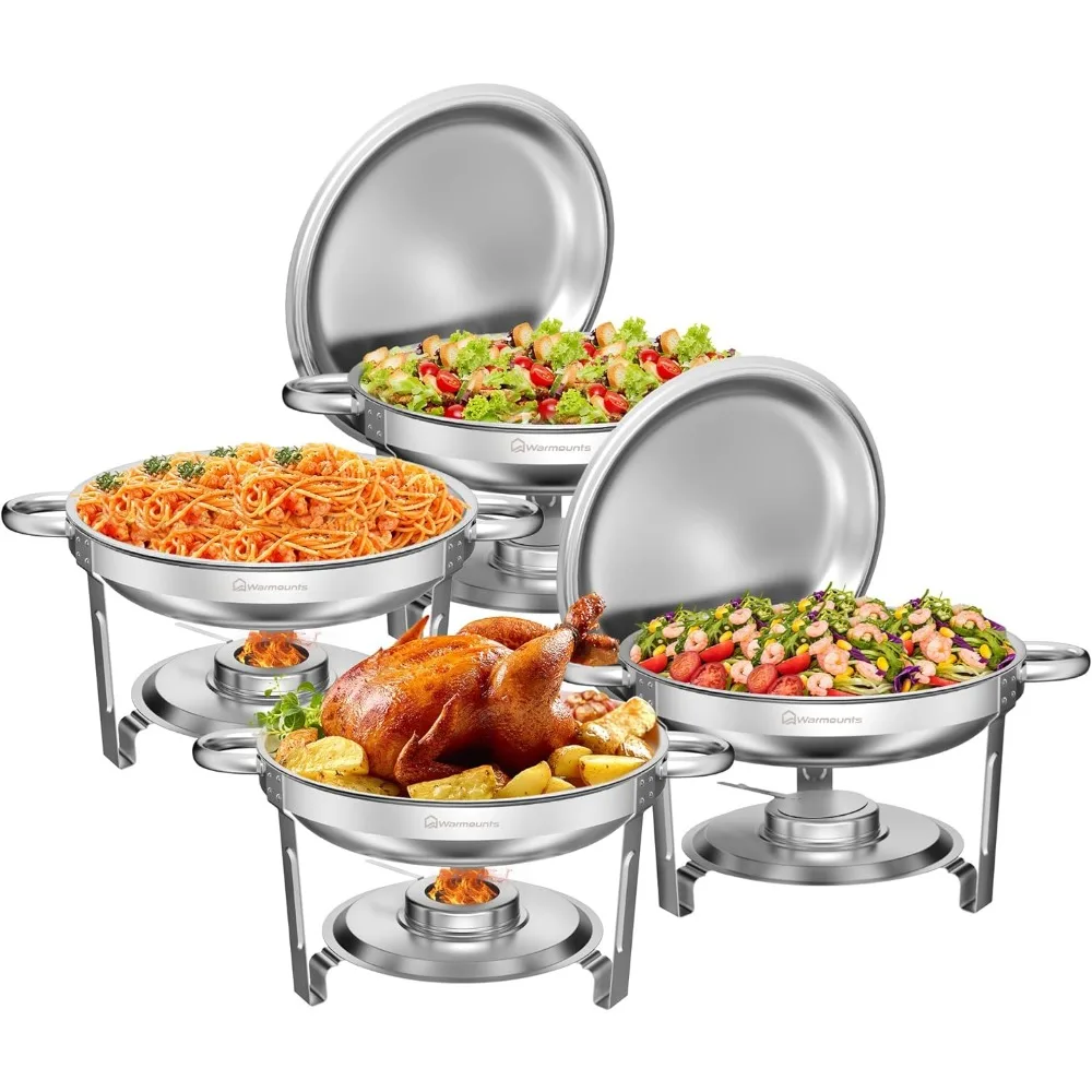 

Chafing Dish Buffet Set 5QT 4 Pack, Round Chafing Dishes for Buffet w/Lid Holder, Stainless Steel Chafers and Buffet Warmers Set