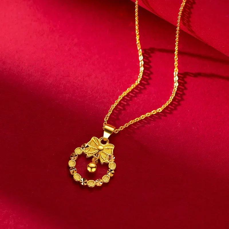 9999 Real Gold 24K Golden Bell Orchid Pendant Clavicle Necklace Fresh and Sweet Premium Flower Necklace Clavicle Chain Female