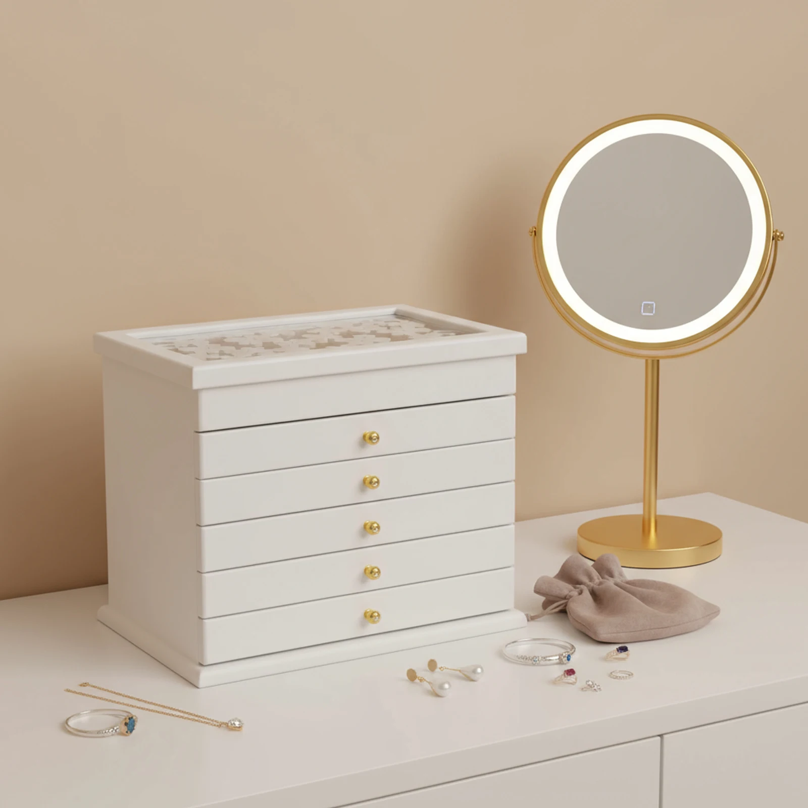 

6-слойная шкатулка для драгоценностей, деревянная винтажная шкатулка для драгоценностей с ящиками, высококачественные петли и изысканные ручки, отдельно стоящая шкатулка для драгоценностей