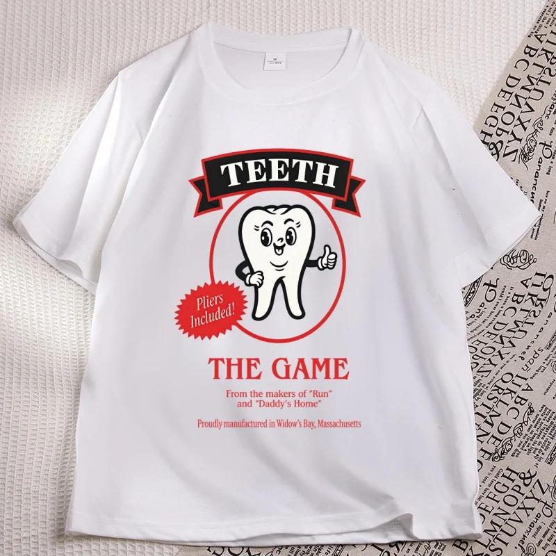 Funny Teeth Graphic Tee Casual Cotton Short Sleeve Round Neck Printed T Shirts Comfortable Loose Round Neck Tops Unisex Clothing
