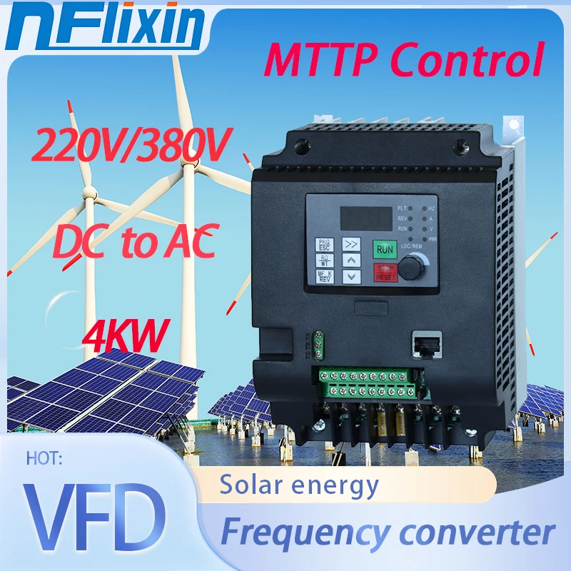 VFD Freqency Converter 4KW 5HP Solar VFD 220V/380V Inverter Variable Frequency Inverter Drive Inverter VFD Motor Speed Control