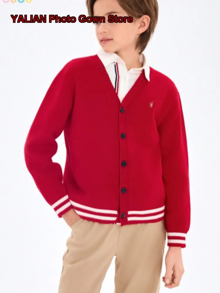 Boys V-Neck Sweater Kids Spring Autumn Knit Sweater Stylish Jacket Older Kids