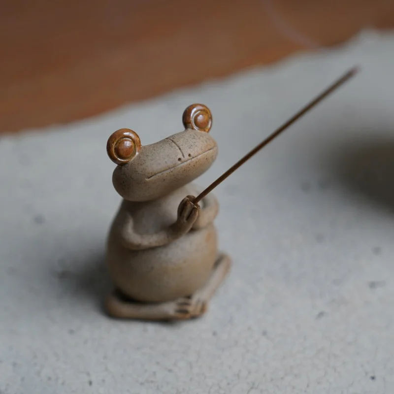 |Holding Flowers Smile Small Zen Frog Incense Holder Tea Ornaments Decoration Boutique Supportable Paper Weight Hand Pinch Sculp