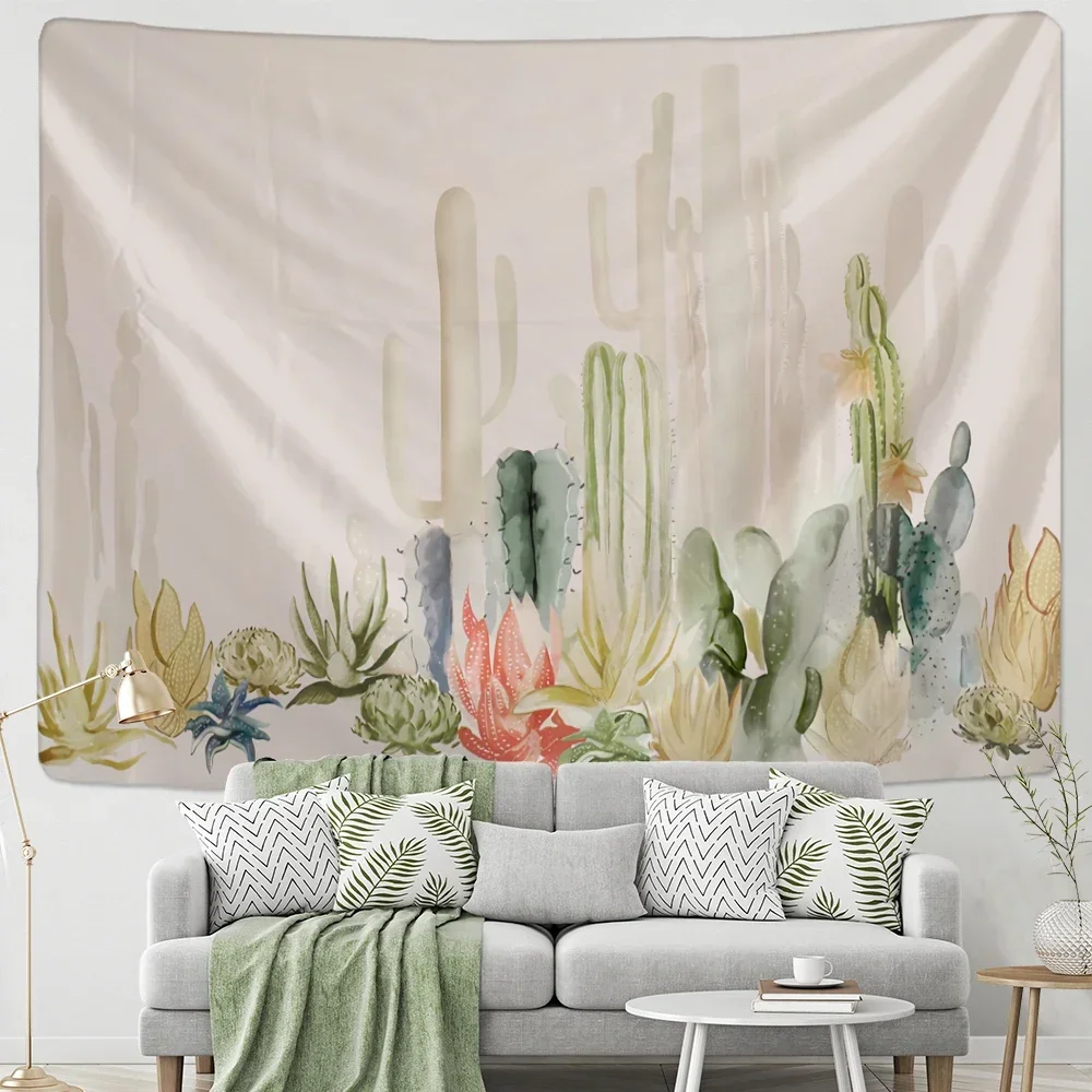 Tapiz de Cactus con pintura de tinta para colgar en la pared, planta Tropical Bohemia, brujería Simple, decoración psicodélica para sala de estar