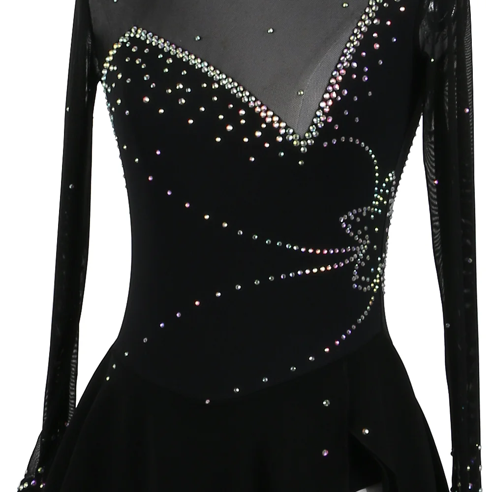 ZAGITOVA Eiskunstlaufkleid Damen Mädchen Langarm Eiskunstlauf Röcke Strass Wettbewerb Mesh Rock Kostüm