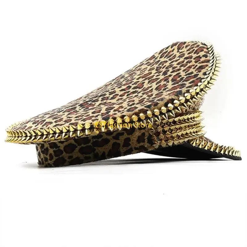 

Y5GC Adult Hat Leopard Print Captain Hat Luxurious Music Festivals Festival Birthday Party Rivet Hat