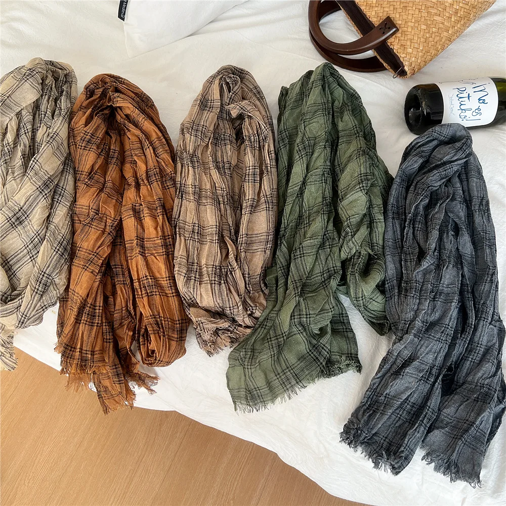 44*190cm Fold Cotton Scarf Women Fashion Bandanas Head Hair Shawl Wraps Accessories Turban