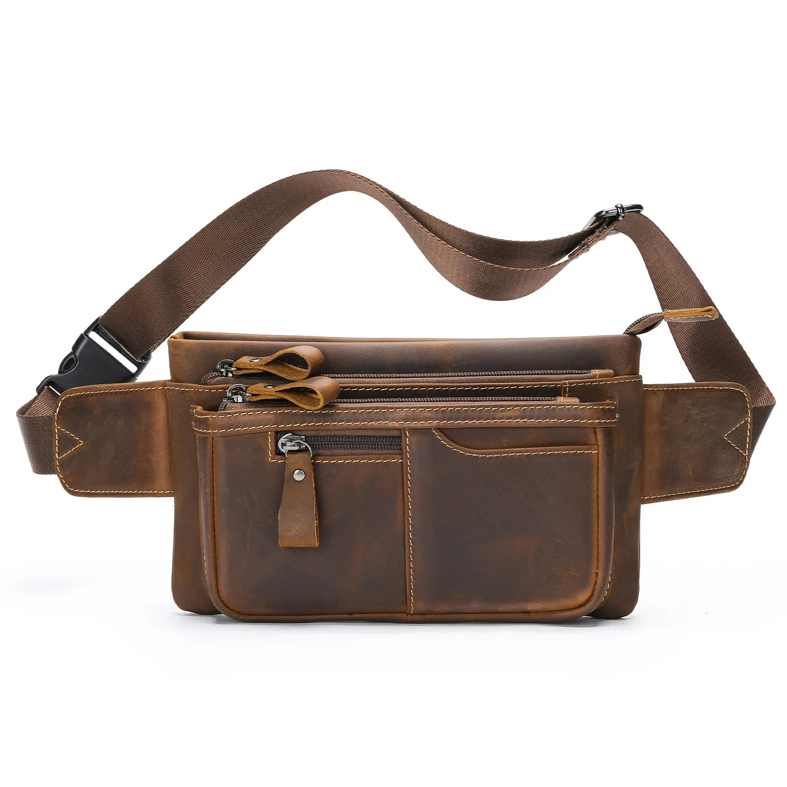 High quality Crazy Horse Leather Men's Chest Bag Retro Men's Genuine Leather Waist Bag Large Capacity Crossbody Bag