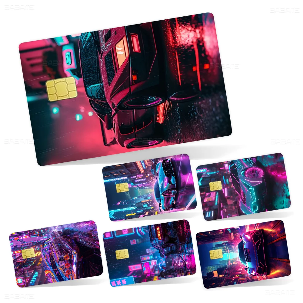 

Neon Night City Landscape 80s Retro Cyberpunk Car Matte Film Cover Skin Sticker For Credit Card Bank Debit Bus Card