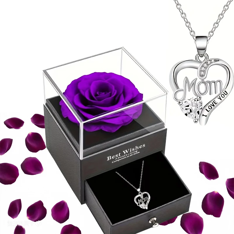 Caja de regalo con rosas de jabón y collar, para mujeres, mamá, esposa, novia, para el Día de la Madre, San Valentín, aniversario, regalos de cumpleaños