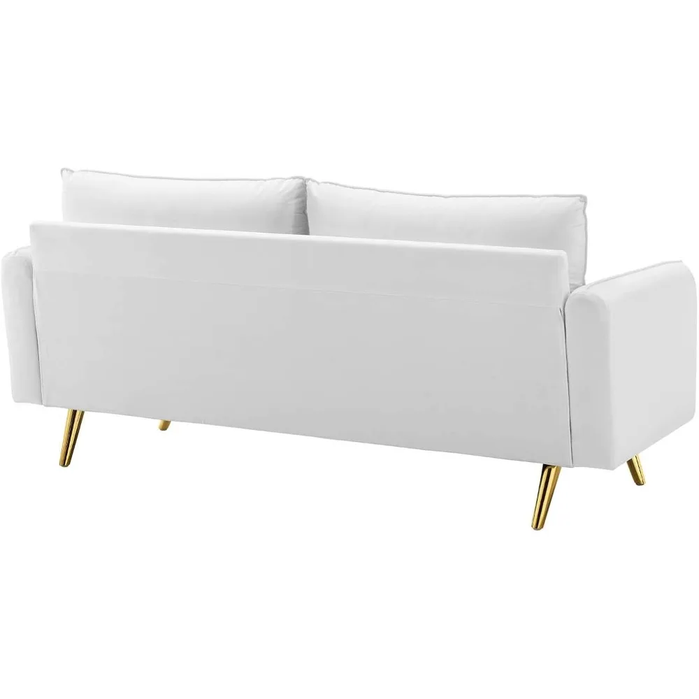 "sofá de desempenho de veludo branco, 32,5 polegadas de largura, 72 polegadas de comprimento, 33,5 polegadas de altura"