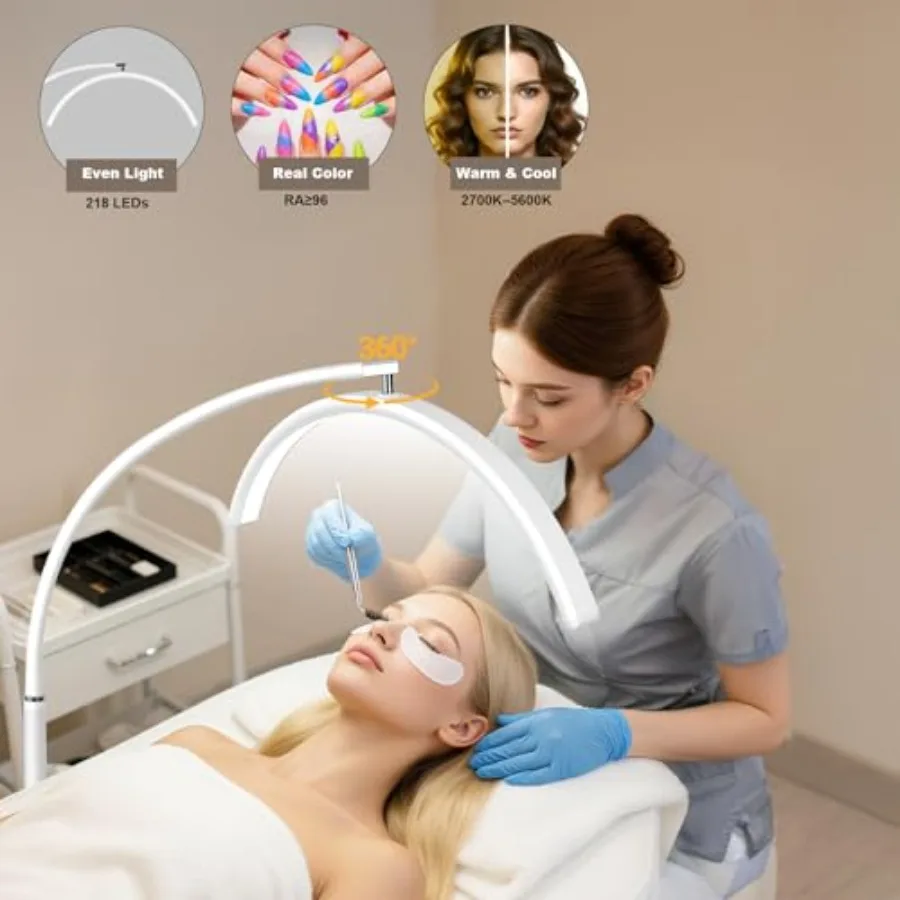 Half Moon Lash Light with Tool Tray for Eyelash Extensions - Professional LED Lamp for Eyetech Tattoo Artists and Estheticians